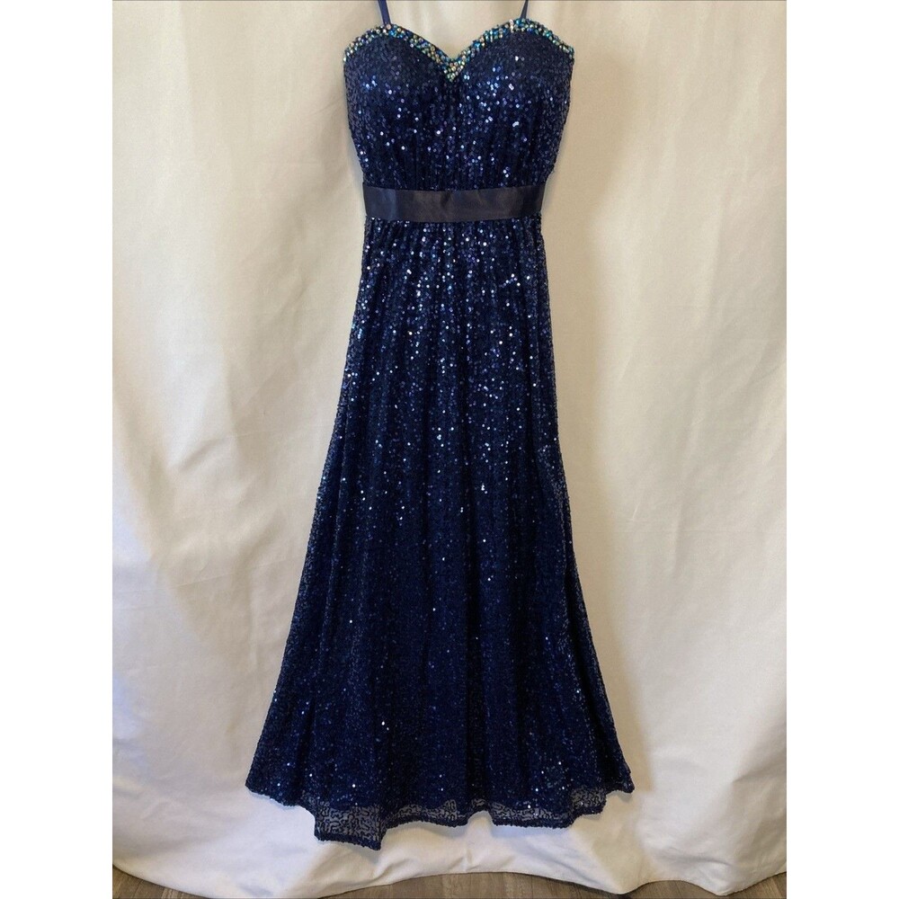 La Femme Formal Dress Sequin Gown 0 Navy Dark Blue Prom Ball Gala Quinceara Hoco